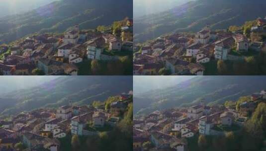 意大利布雷西亚多洛米蒂山脉贝尔普拉托山村的鸟瞰图。高清在线视频素材下载