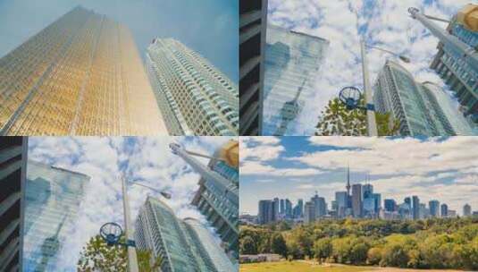 城市航拍加拿大多伦多摩天大楼汽车交通街道高清在线视频素材下载