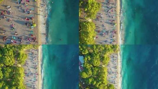 航拍游人如织的海滩高清在线视频素材下载