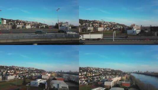 河道路上繁忙交通的城市景观镜头高清在线视频素材下载