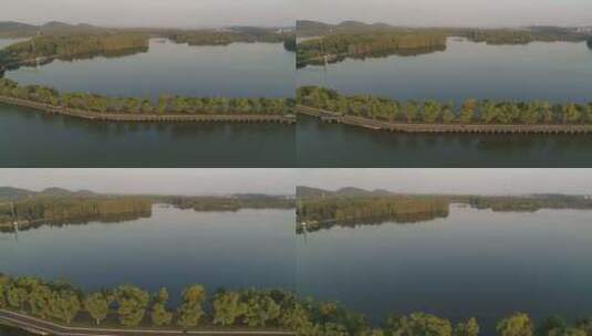 航拍武汉东湖绿道湖水高清在线视频素材下载