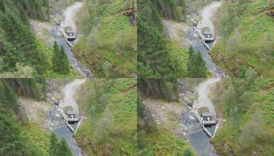 航拍小溪和水坝高清在线视频素材下载