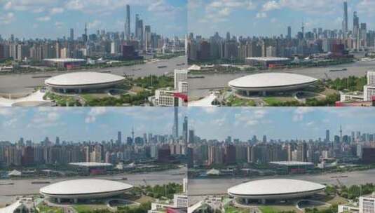 上海梅赛德斯奔驰文化中心70mm长焦航拍延时高清在线视频素材下载