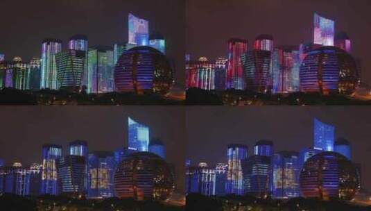 杭州亚运会城市阳台钱江新城金球灯光秀高清在线视频素材下载
