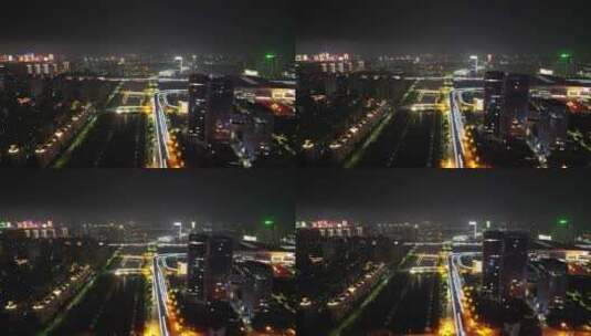 航拍郑州郑东新区夜景高清在线视频素材下载