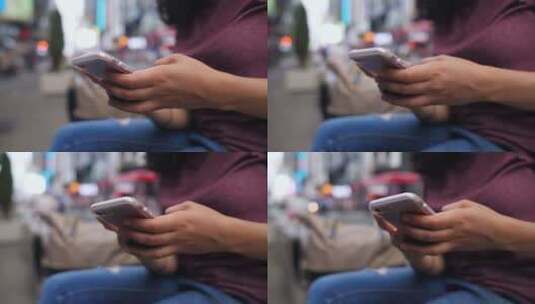一位年轻的拉丁裔女性在她的手机上输入一条消息慢动作高清在线视频素材下载
