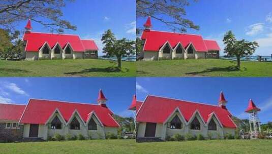 红色屋顶的教堂高清在线视频素材下载