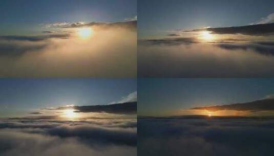 FPV航拍山顶云海日出穿越云层之上云雾高清在线视频素材下载