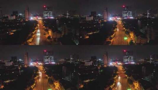 张家港人民路夜景航拍高清在线视频素材下载