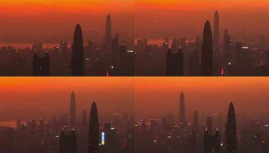 航拍深圳地标建筑暮光之城高清在线视频素材下载