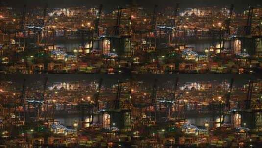 城市夜晚出口货运港口物流集装箱码头夜景高清在线视频素材下载