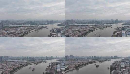 广州番禺区珠江水系航拍高清在线视频素材下载