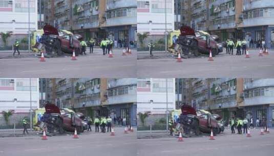 香港坚尼地城城西道交通事故现场高清在线视频素材下载
