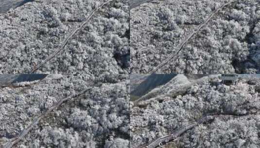 江南杭州鸬鸟山雪景雾凇航拍高清在线视频素材下载