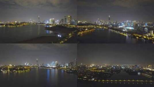 航拍南京玄武湖夜景高清在线视频素材下载