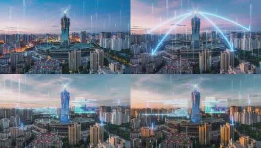 杭州城市地标科技感合成高清在线视频素材下载