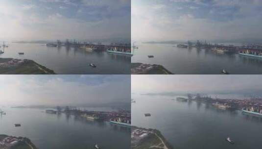 深圳盐田港清晨航拍高清在线视频素材下载