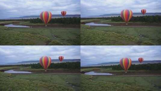 非洲肯尼亚马拉河上空的热气球飞行高清在线视频素材下载