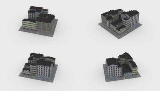 3d街区城镇建筑路面简介可循环高清在线视频素材下载