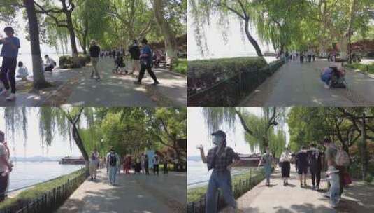 杭州西湖人行道推进镜头高清在线视频素材下载