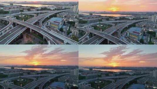 航拍武汉城市高架桥交通道路车流高清在线视频素材下载