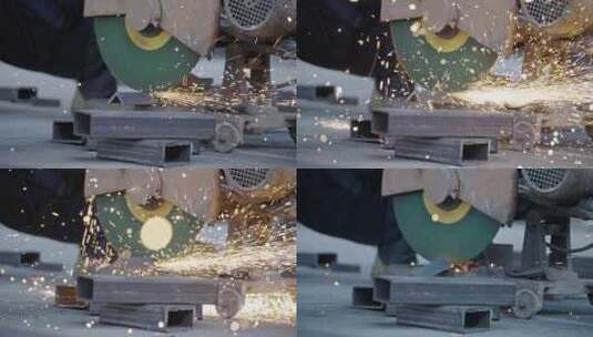 工厂工地上切割钢铁火花飞溅的升格镜头高清在线视频素材下载