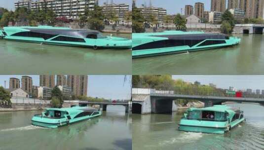 杭州运河里的游船高清在线视频素材下载