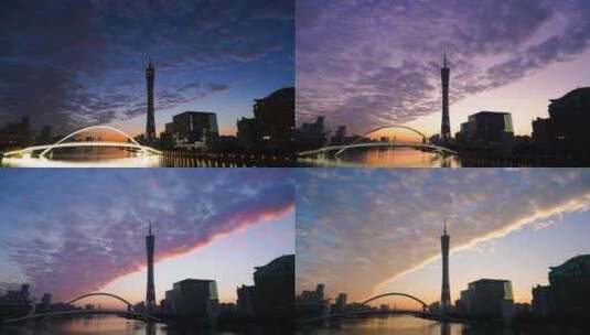 广州塔海心桥日出朝霞延时高清在线视频素材下载