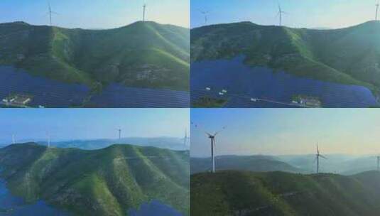 航拍枣庄山亭风力发电机组山上的风景高清在线视频素材下载