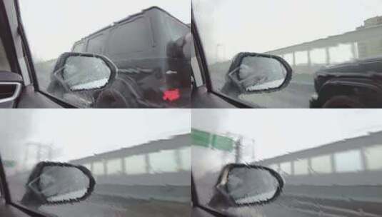 高速下雨天开车后视镜视角高清在线视频素材下载
