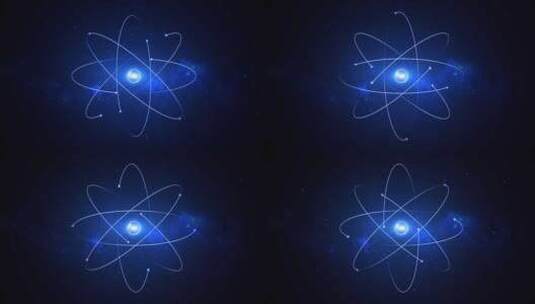 星空上蓝色霓虹灯原子3d模型的动画。发光高清在线视频素材下载