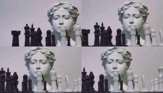 策略类游戏国际象棋和古希腊雕像头5高清在线视频素材下载