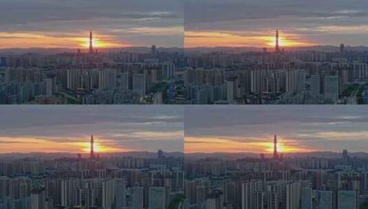 成都最高楼蜀峰468在朝霞中与太阳光结合高清在线视频素材下载