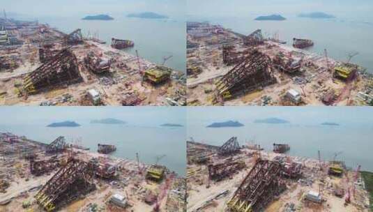 海洋工程装备大型海上平台建造基地航拍4K高清在线视频素材下载