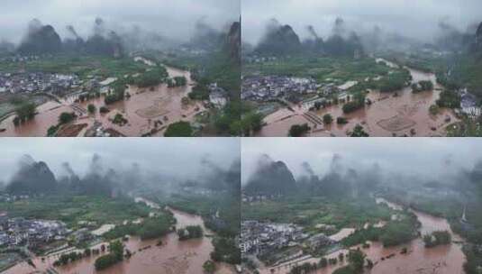 桂林阳朔暴雨漓江遇龙河河水暴涨高清在线视频素材下载