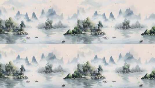 中国风水墨画舞台背景高清在线视频素材下载