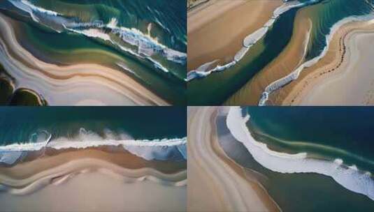 鸟瞰俯视海滩海浪沙滩浪花合集高清在线视频素材下载