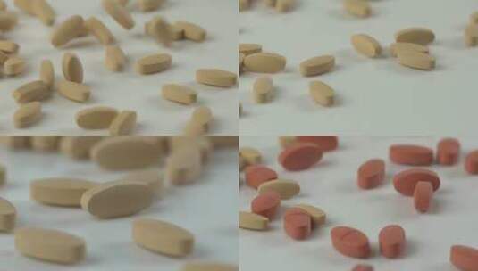 药丸保健品颗粒掉落升格拍摄高清在线视频素材下载
