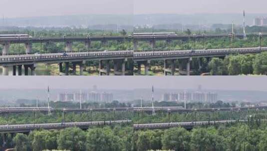 高铁在高架桥上快速驶过高清在线视频素材下载