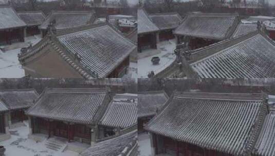 航拍雪景中的内蒙古呼和浩特和硕恪靖公主府高清在线视频素材下载