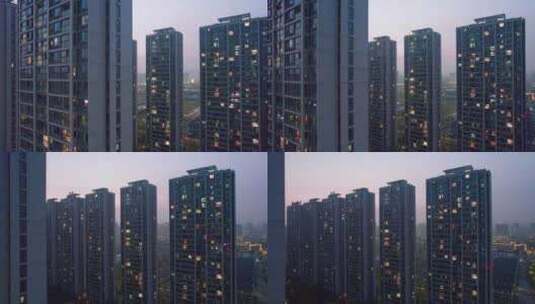 夜幕中的杭州城市小区楼盘建筑风景航拍高清在线视频素材下载