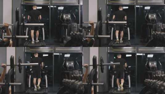 锻炼习惯健身器材健身房跑步机高清在线视频素材下载