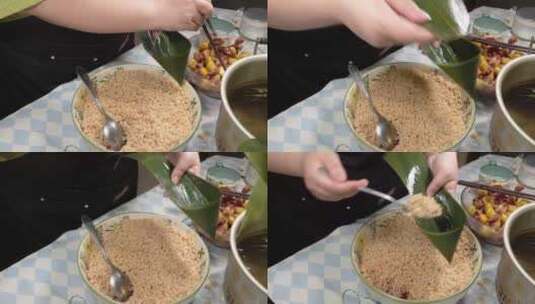 端午肉粽制作高清在线视频素材下载