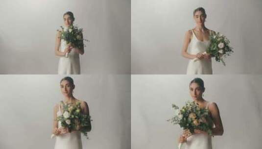 新娘、模特、婚纱、花束高清在线视频素材下载