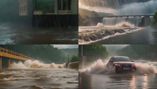 城市内涝自然灾害洪水水坝泄洪高清在线视频素材下载