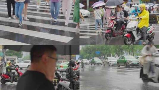 合集下雨天城市车流交通城市人流人群过马路高清在线视频素材下载