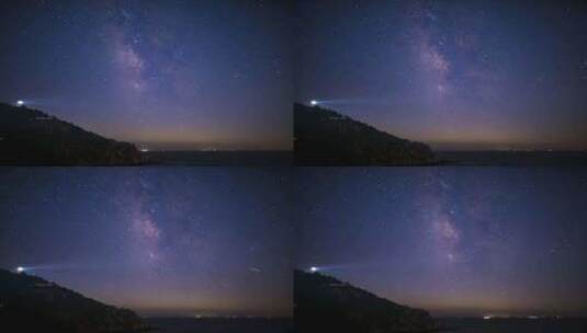 夜晚星空灯塔银河延时高清在线视频素材下载