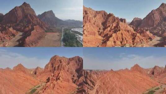 天山神秘大峡谷丹霞地貌航拍高清在线视频素材下载