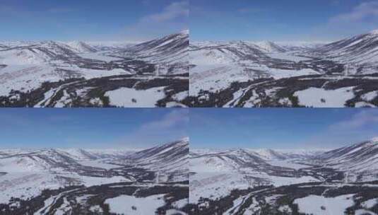 航拍新疆冬季喀纳斯河流晨雾雪山森林雪景高清在线视频素材下载