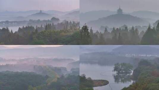 意境杭州西湖雨景晨雾高清在线视频素材下载